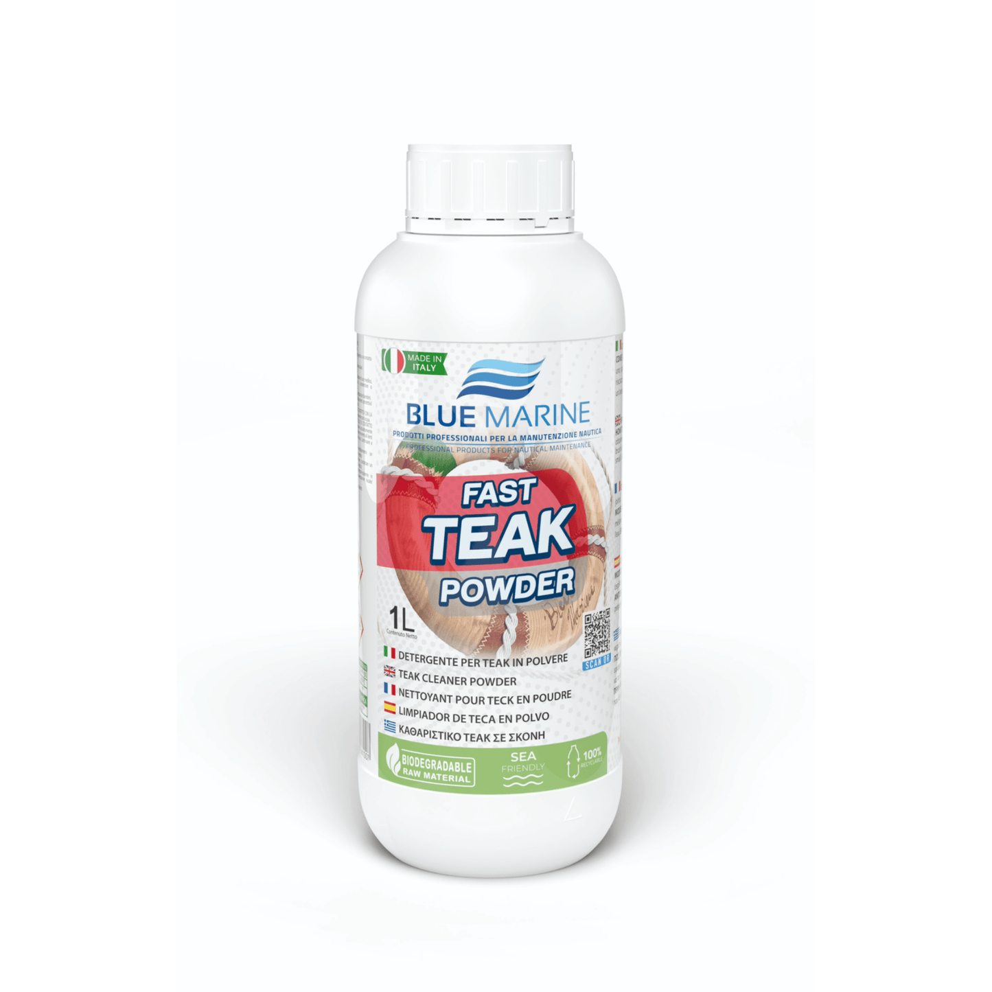 Fast Teak Poweder van Blue Marine voor het schoonmaken van het teakdek van de boot